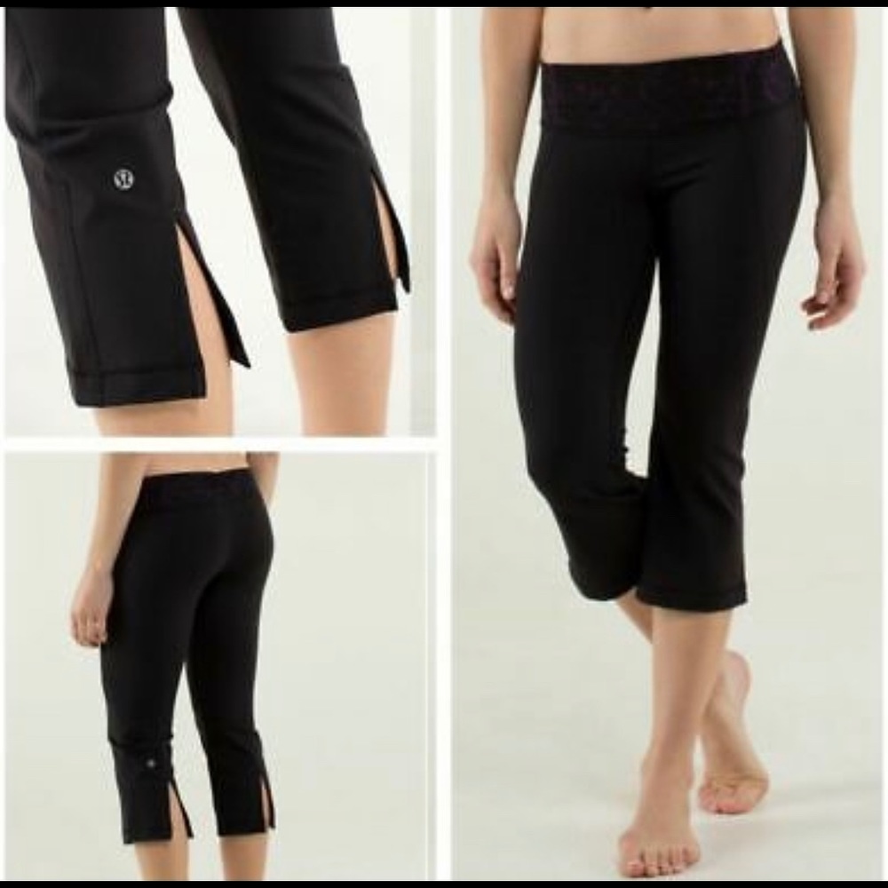 LULU LEMON GATHER AND CROW BLACK CAPRI LEGGINGS